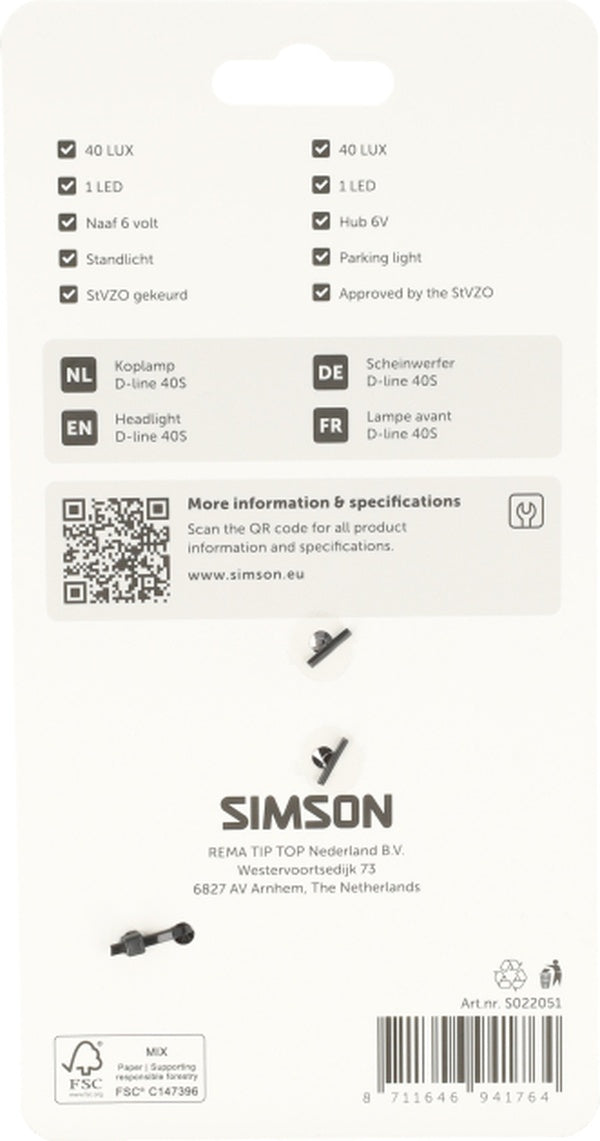 Simson aurora koplamp d-line 40s