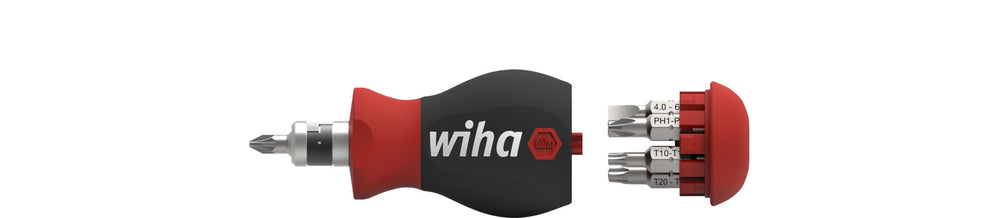 Wiha schroevendraaier met bitmagazijn stubby (zwart rood, 7 dubbelbits)