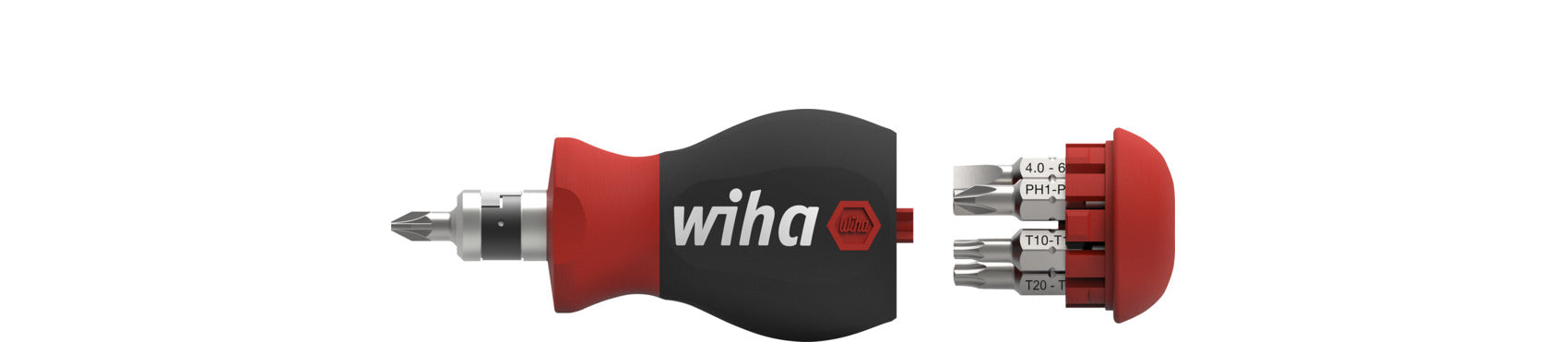 Wiha schroevendraaier met bitmagazijn stubby (zwart rood, 7 dubbelbits)