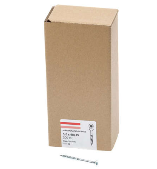 Hoenderdaal fasteners hoenderdaal spaanplaatschroef verzinkt platkop deeldraad torx tx25 5.0x60 35 | 200 stuks - 0206.01.42001