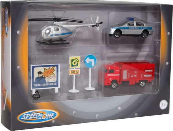 Vedes brandweer politie en helikopter, duits met verkeersborden