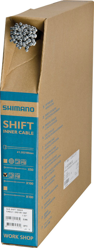 Shimano stainless steel sus shift inner cable 1.2mm x 2100mm (100 workshop pack)