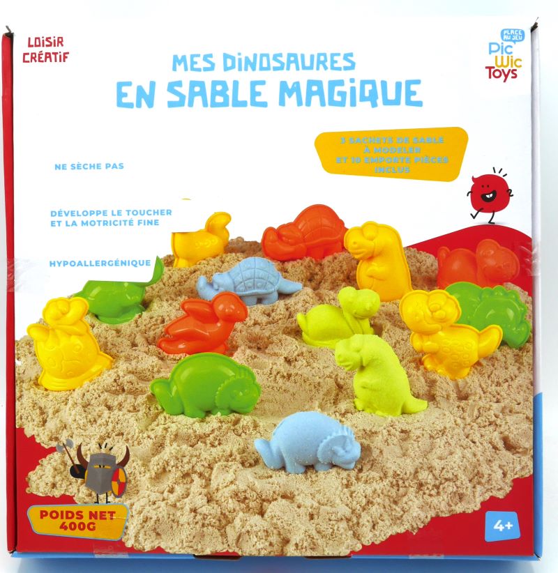 Playgo speelzand voor binnen met 10 dinosaurusvormen.