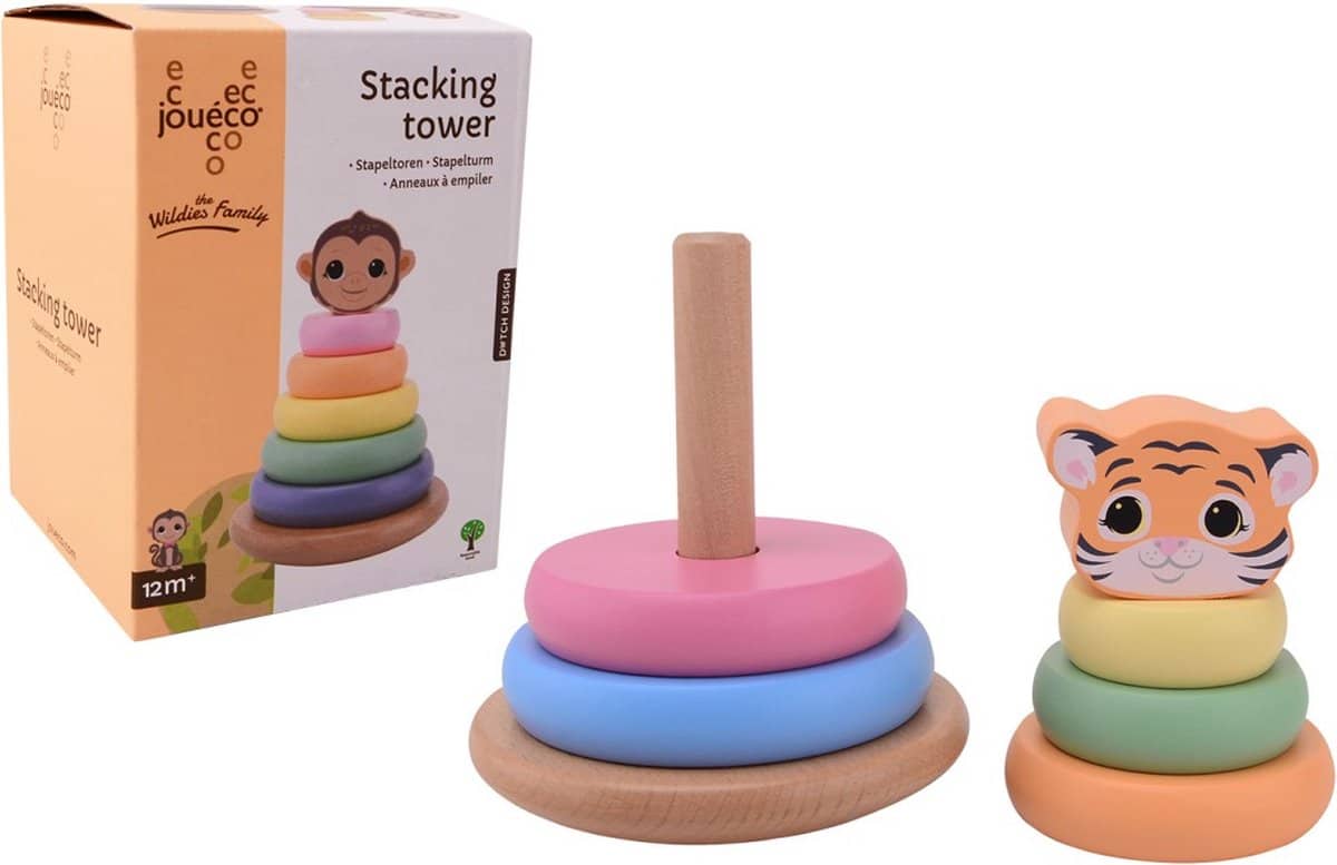 Cilgro jouéco de familie wildies stapeltoren in leuke kleuren 14 cm hoog