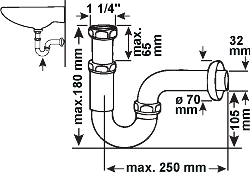 Cornat buissifon messing chroom 1 1 4 210 - t317505