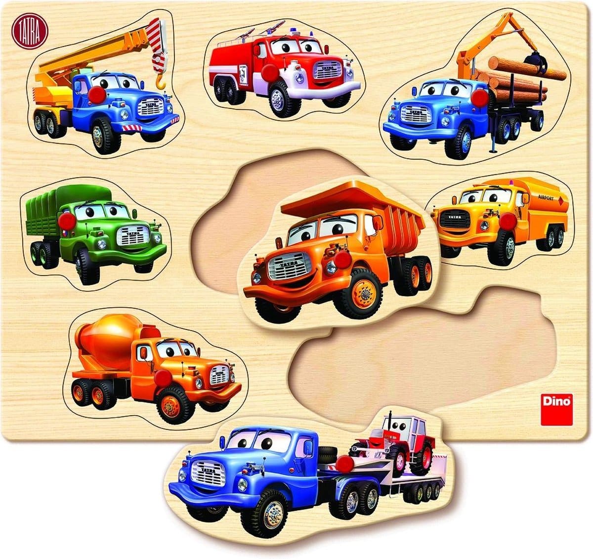 Dinotoys dino puzzel - houten tatra vormenpuzzel - 8 stukjes