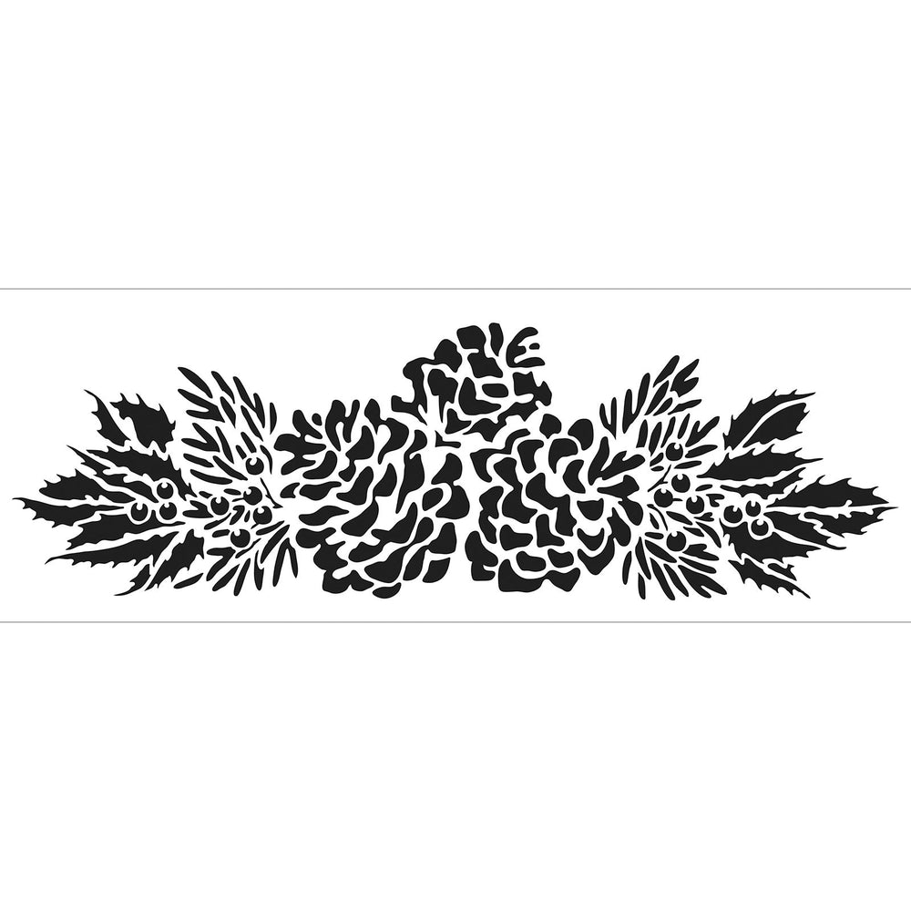 The crafter's workshop • rustieke boord stencil 41,91x15,2cm dennenappel krans