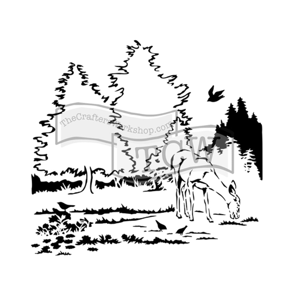The crafter's workshop • template 30x30cm deer in woods