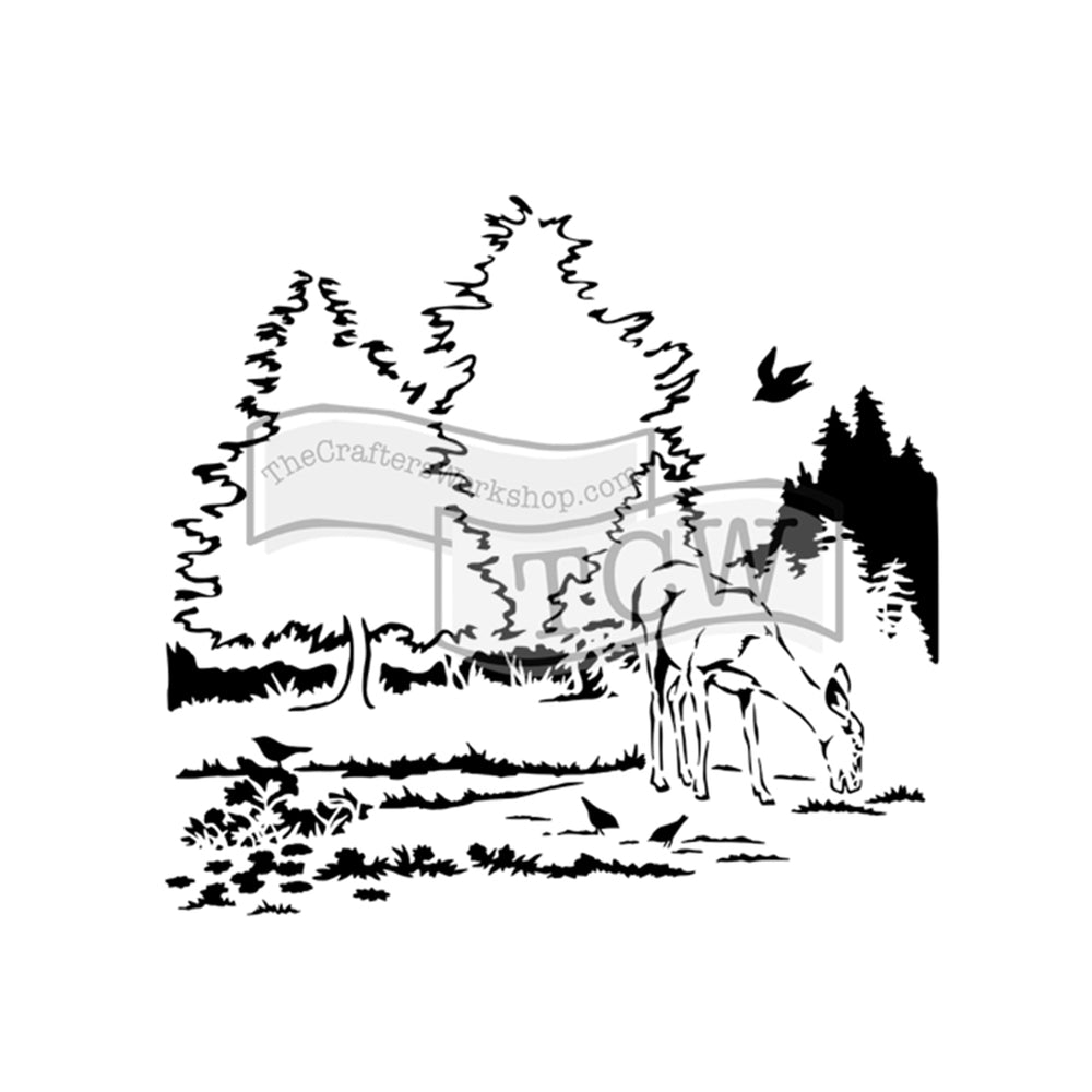 The crafter's workshop • template 15x15cm deer in woods