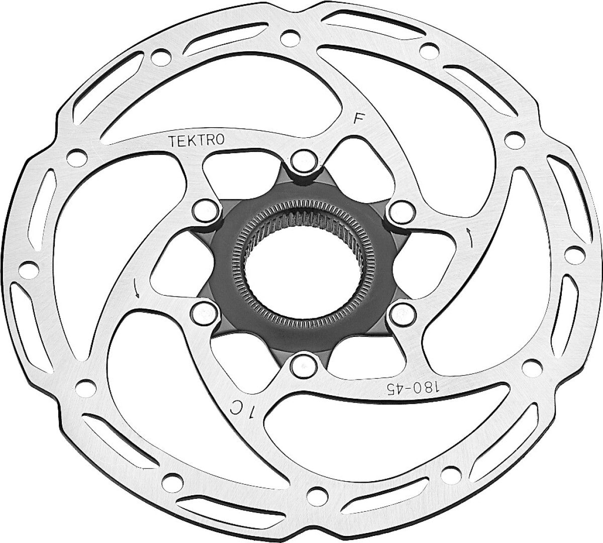 Tektro schijfrem rotor tr180-45 ø180x2,3mm, centerlock, zilver
