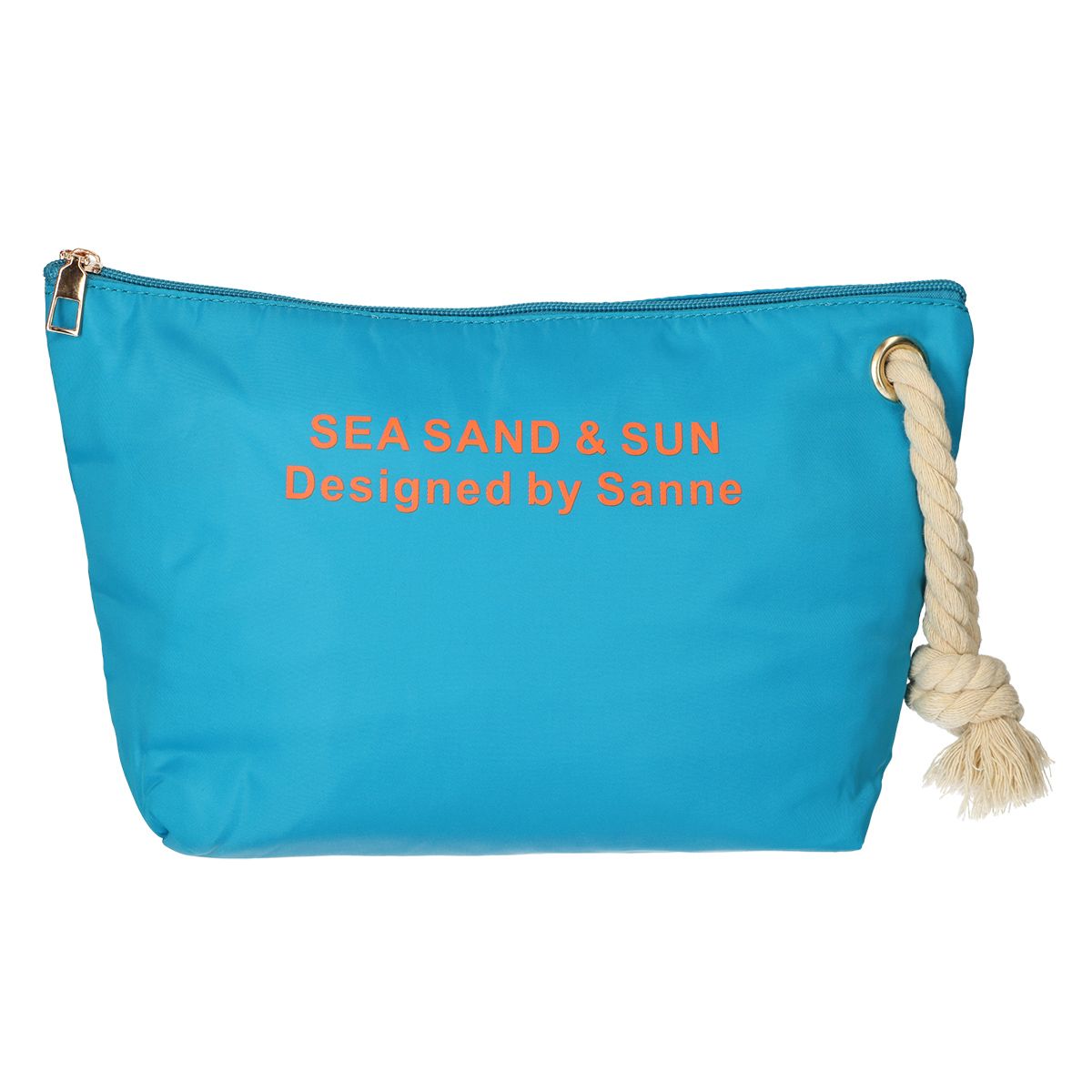 Traveller toilettas zee, zand zon blauw oranje 30cm x 19,5cm