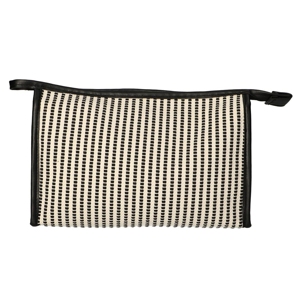 Traveller toilettas streep zwart creme 30x20cm