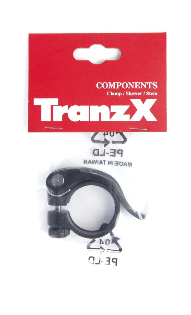 Tranzx zadelpenklem met snelspanner 31.8ø zwart op kaart