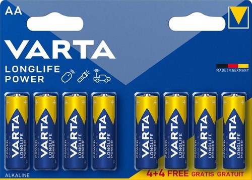 Varta batterij aa 4+4 alkalisch vermogen met lange levensduur