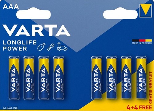 Varta batterij aaa 4+4 alkalisch vermogen met lange levensduur