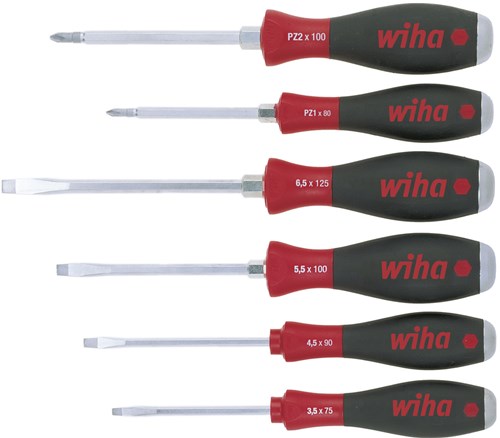 Wiha schroevendraaierset | 6-delig sleuf pzd | meercomponentengrepen | 6-kant-mes aanzet | 1 stuk - 21251 - 21251