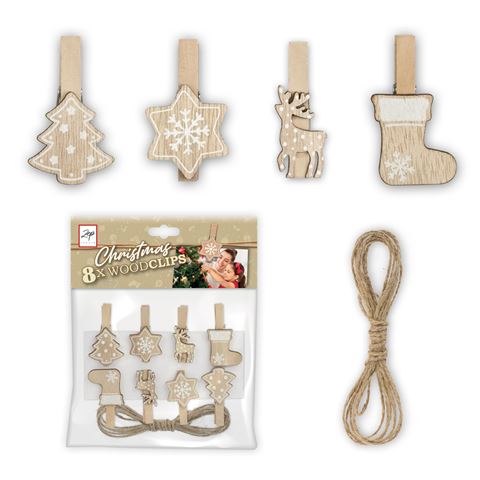 Zep Kerstset Houtklemmen Bruin LK39B 8 Stuks