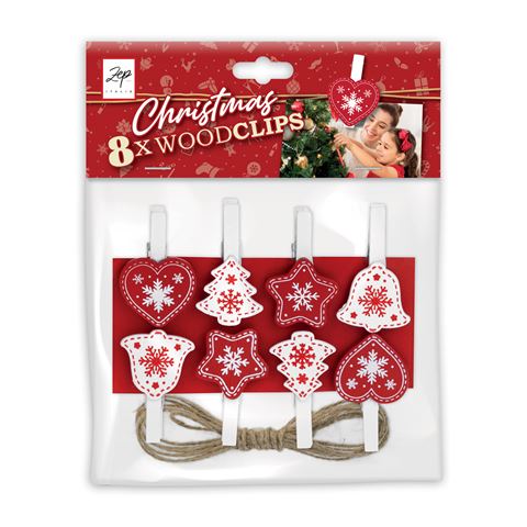 Zep Kerstset Houtklemmen Rood LK38R 8 Stuks