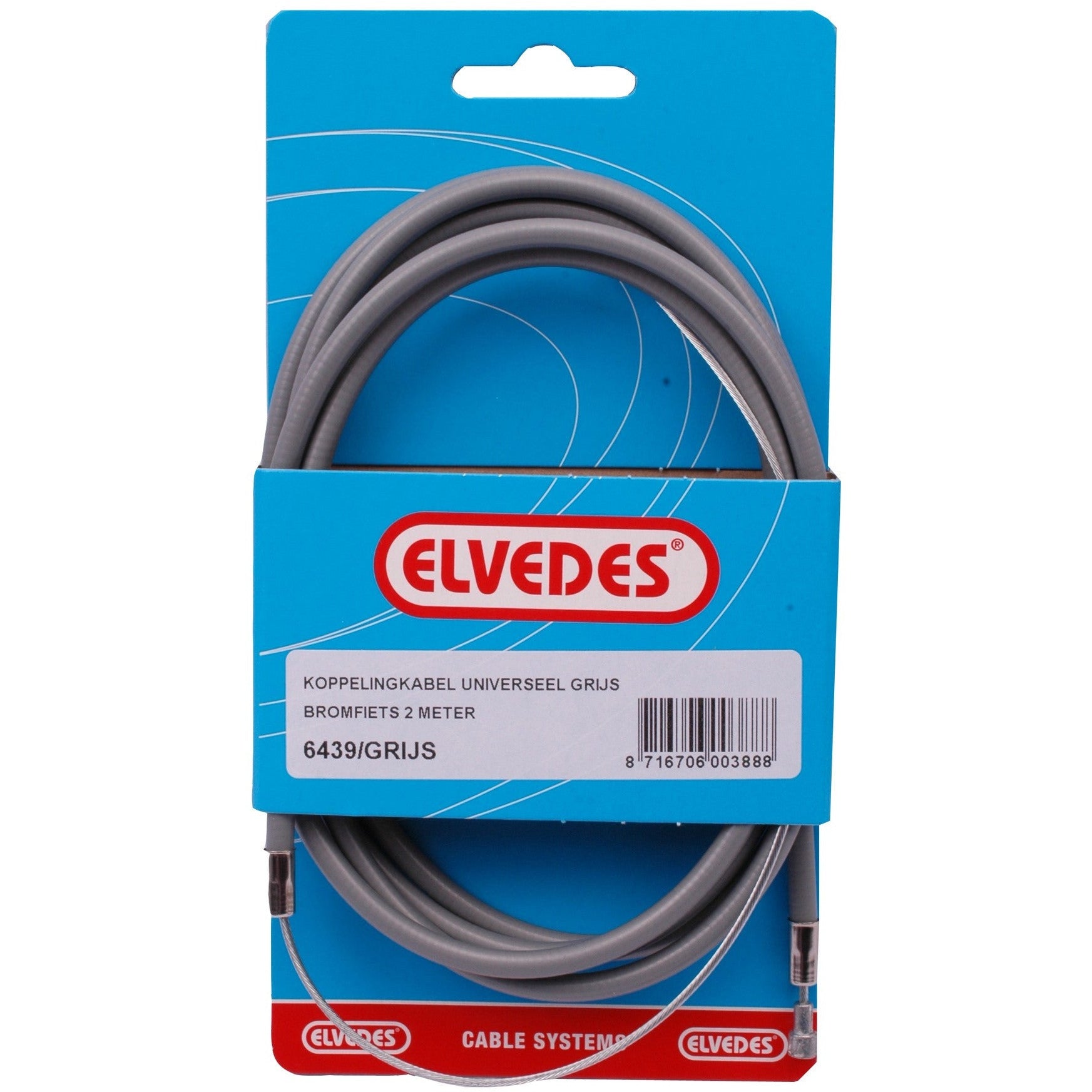 Elvedes koppelingskabel 2,00m grijs universeel