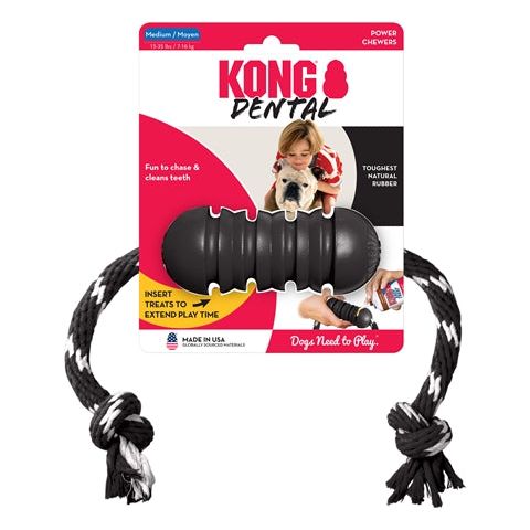 Kong extreme dentaal met touw zwart wit