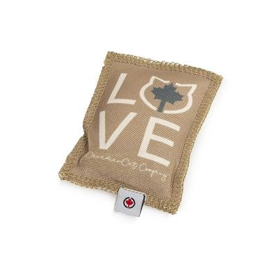Canadees katten speelkussen love met catnip grijs beige