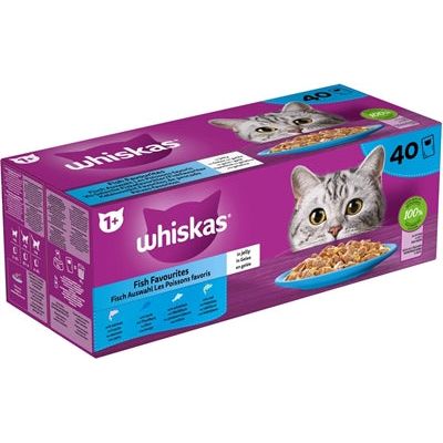 Whiskas multipack zakje volwassen vis selectie in gelei