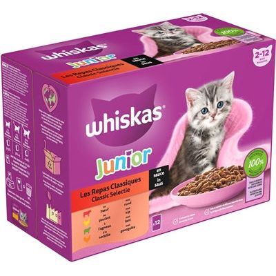 Whiskas multipack zakje junior classic selectie vlees in saus