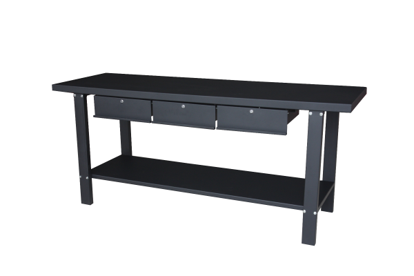 Werkbank met 3 laden, zwart metaal
