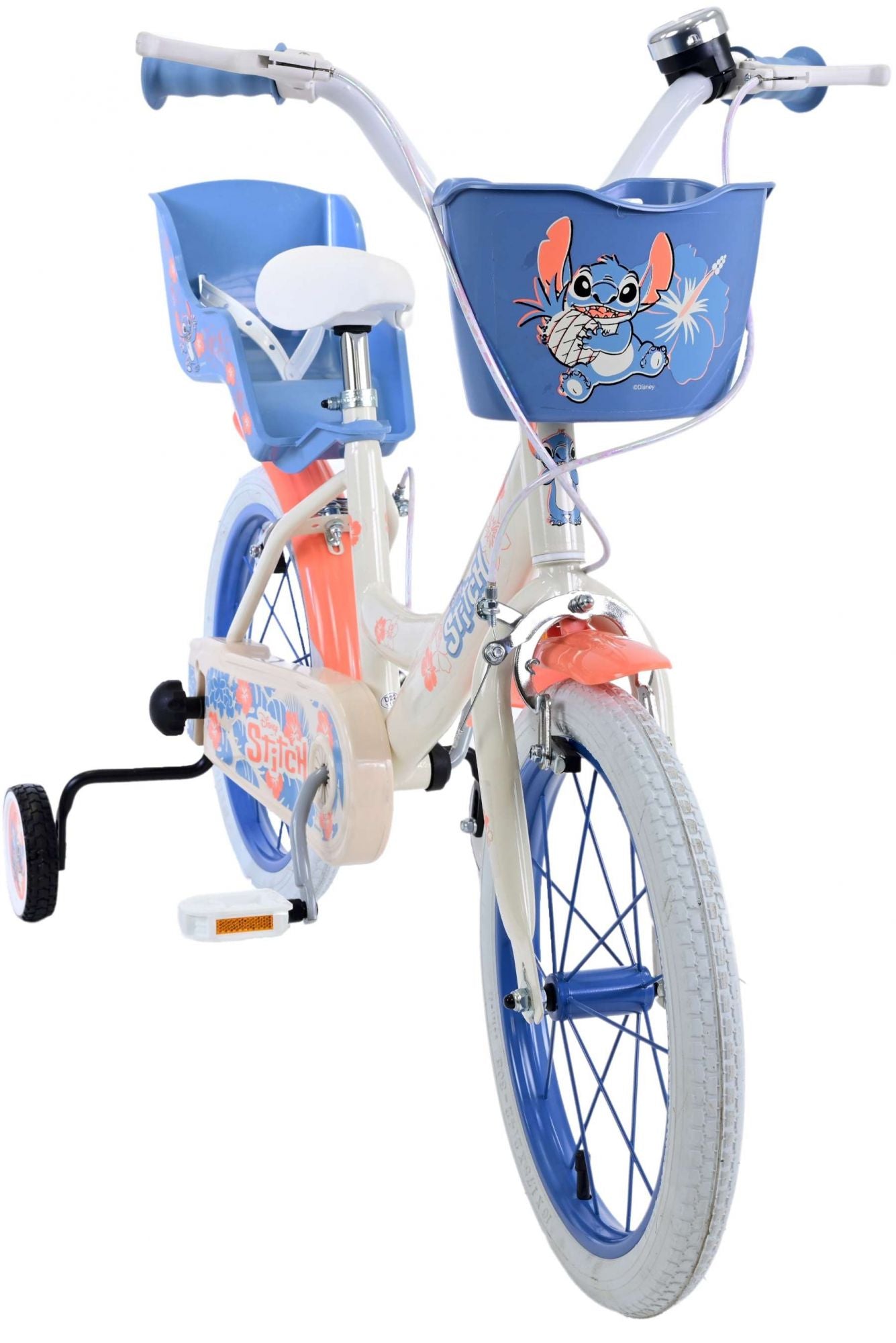 Disney Stitch Kinderfiets - Meisjes - 16 inch - Creme Koraal Blauw - Twee handremmen