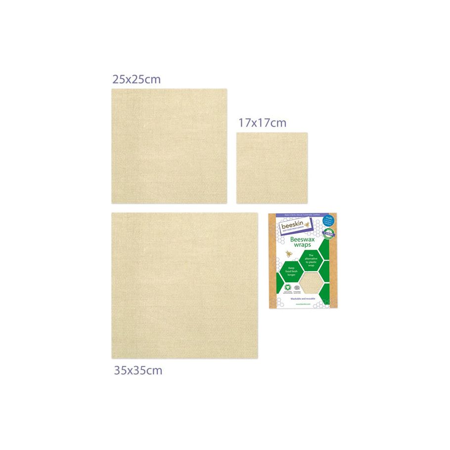 Beeskin Bijenwasdoeken Set Small, Medium en Large Natuurlijke print