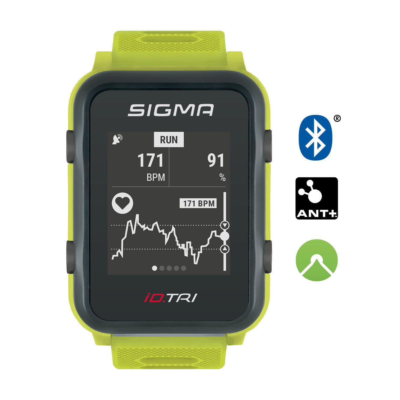 Sigma id.tri sporthorloge neon green basic zs harts gps acti ant+ ble