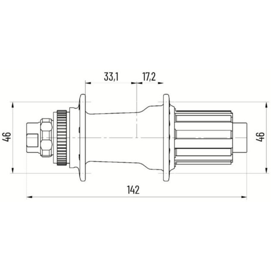 Miche achternaaf r-dx 16+8g shimano tx12 center lock zwart