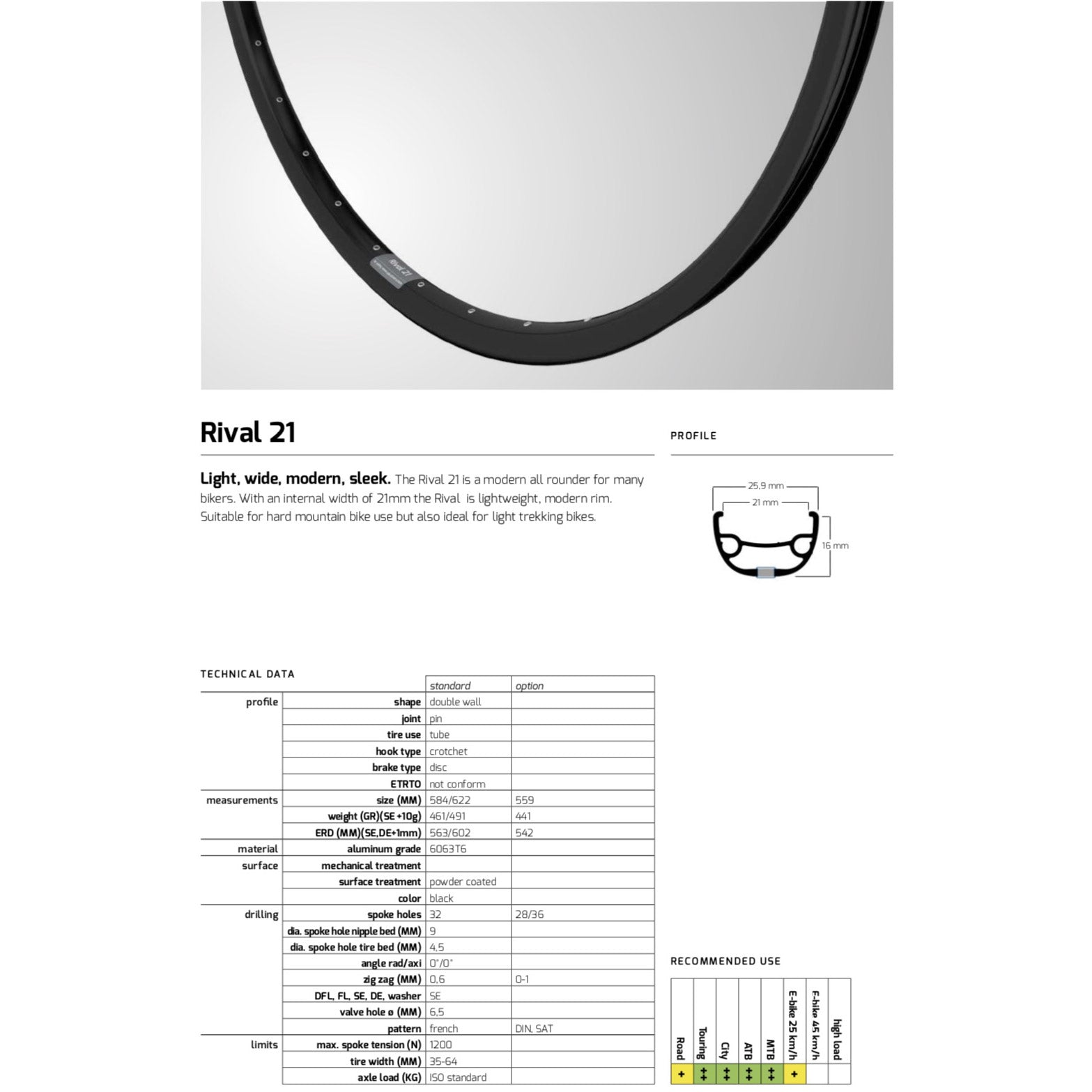Ryde velg Rival 21 27,5 584 32g 14G schijf alu zwart