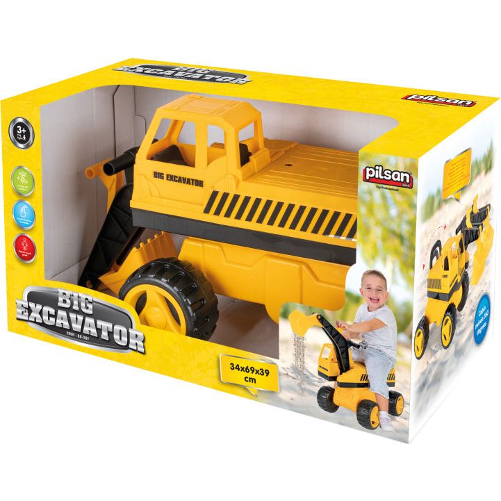 Grote speelgoedgraafmachine 69 cm geel zwart
