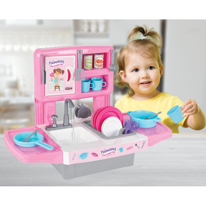 Hamarat speelgoedkeuken met waterkraan roze 39-delig