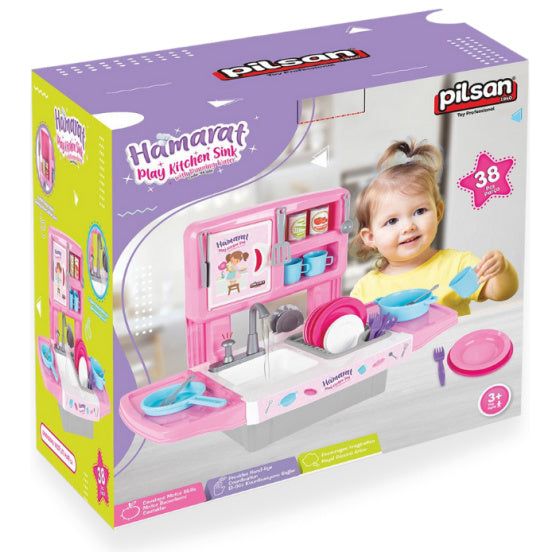 Hamarat speelgoedkeuken met waterkraan roze 39-delig