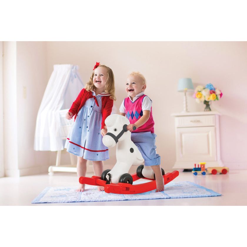 Muziekaal hobbel- en looppaard wit rood