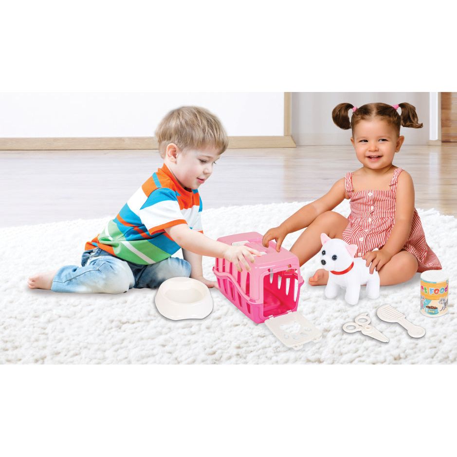 Knuffelkat met Verzorgingsset Reismand Roze