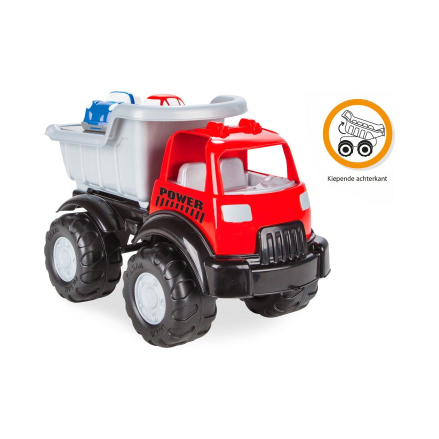 Powervrachtwagen met autootjes rood zilver 3-delig
