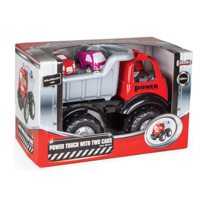 Powervrachtwagen met autootjes rood zilver 3-delig