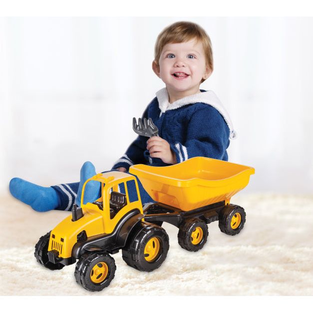 tractor met aanhangwagen geel zwart 4-delig