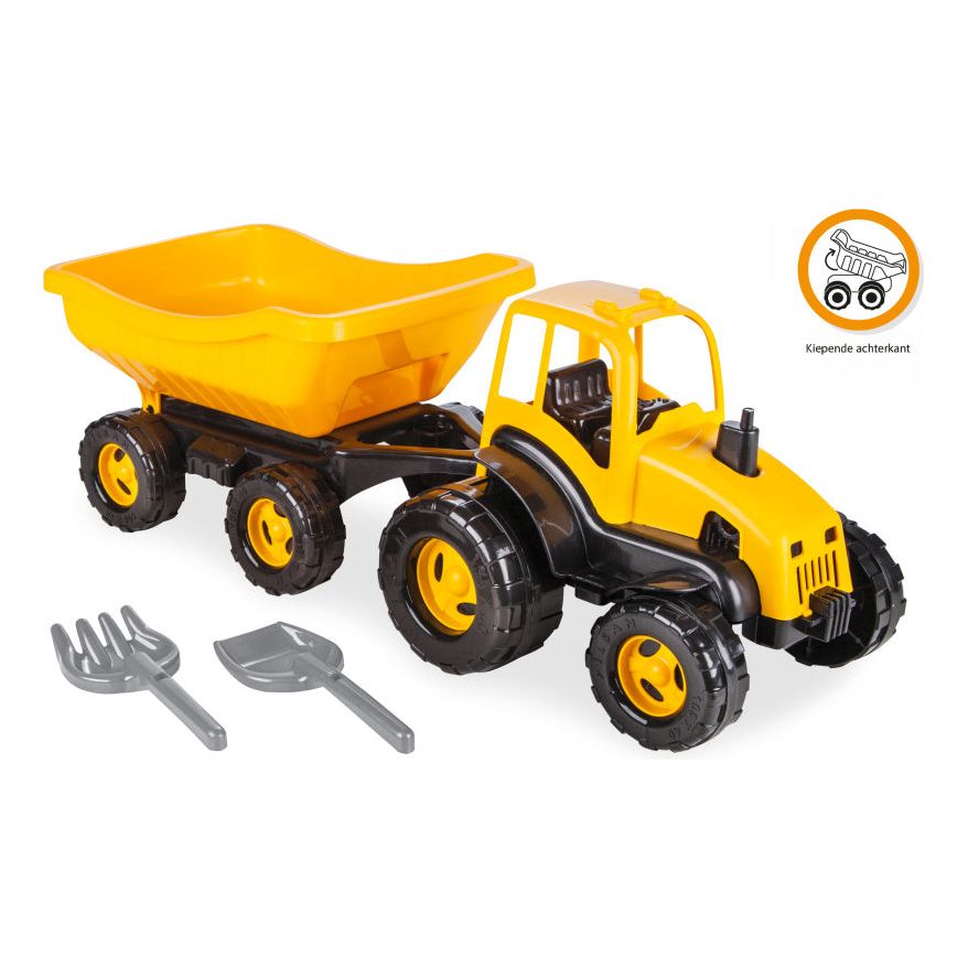 Pilsan Tractor met aanhangwagen geel zwart 4-delig