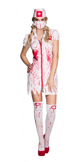 Horror Nurse Kostuum Dames Wit Rood maat 44 46