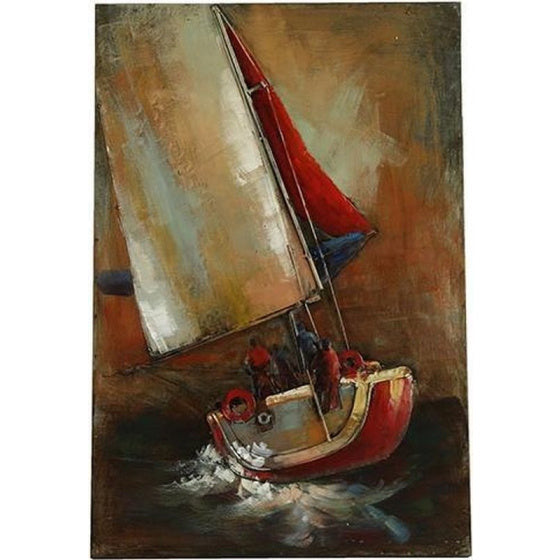 tableau Bateau 60 x 90 cm acier marron orange