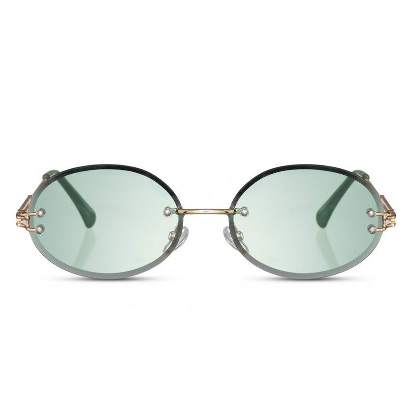 lunettes de soleil ovales chat sans monture. 2 or vert