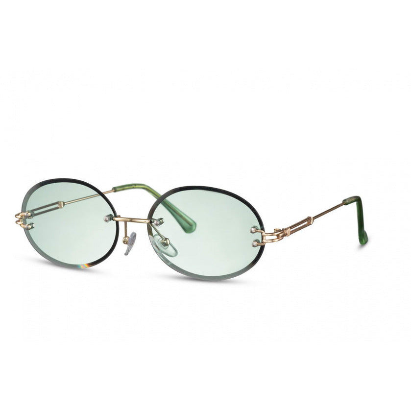 lunettes de soleil ovales chat sans monture. 2 or vert