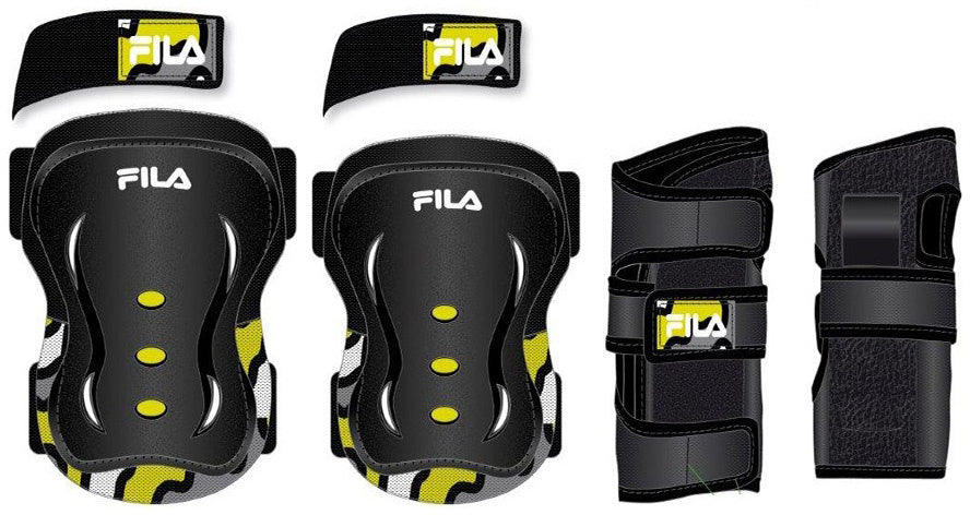 skatebescherming junior zwart geel maat XS