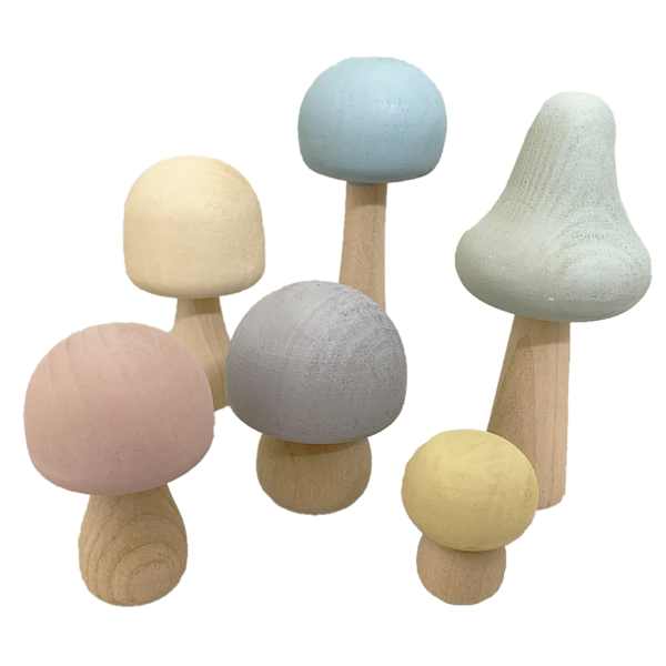 Papoose Toys Papoose Toys Pastel Houten Paddestoelen 6 stuks