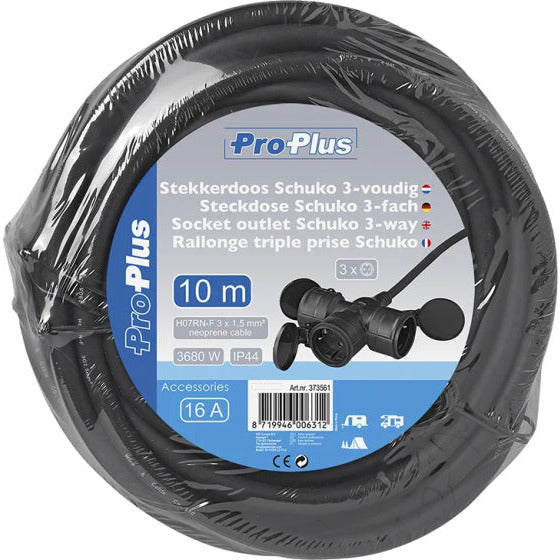 verlengkabel Schuko 3-voudig 10 meter 3x1,5mm² zwart