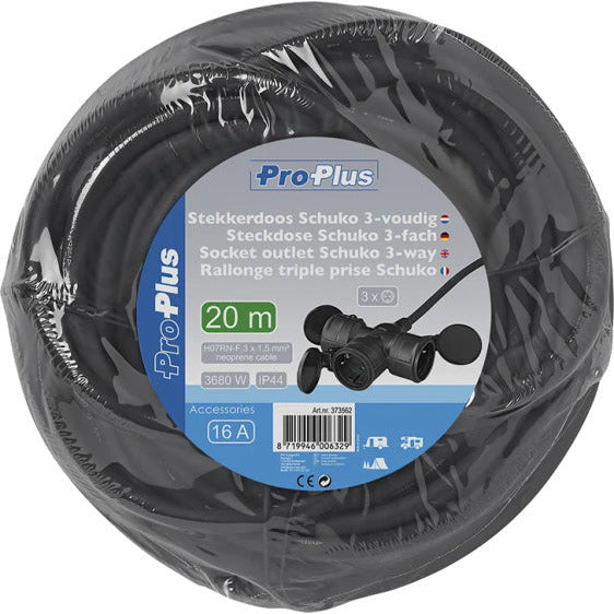 verlengkabel Schuko 3-voudig 20 meter 3x1,5mm² zwart